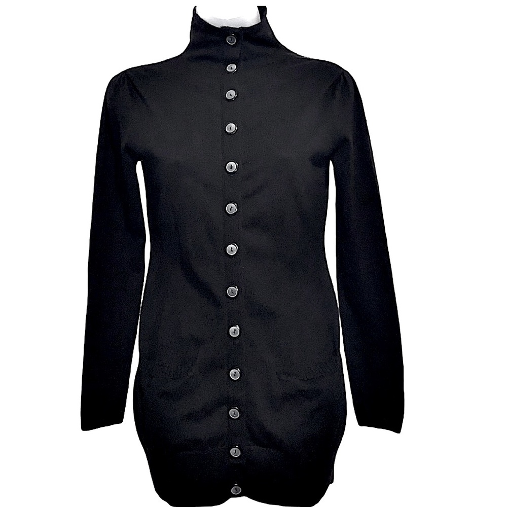 Y2K GUESS Mock Neck Pocket Front Button Up Cardigan Jacket Black Medium Sporty